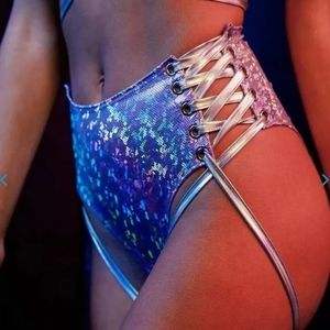 J. Valentine Purple holographic lace up rave bottoms